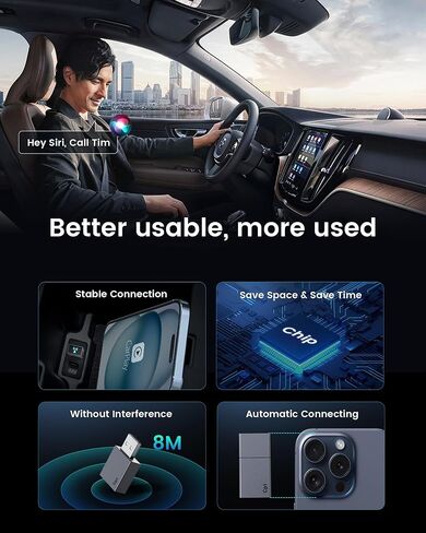 Mini Wireless Car Play Adapter لـ Apple iPhone - قم بتوصيل وتشغيل محولات زمنية منخفضة سلكية إلى Dongle اللاسلكية ، وتناسب السيارات من 2016 و IOS 10+ USB Type -A in Saudi Arabia