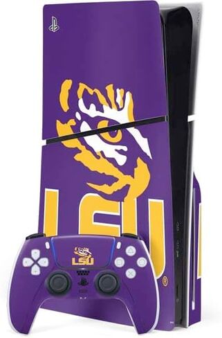 Skinit Decal Gaming Skin Compatible with PS5 Slim Disk Bundle - Officially Licensed LSU Tiger Eye Logo Design in Saudi Arabia