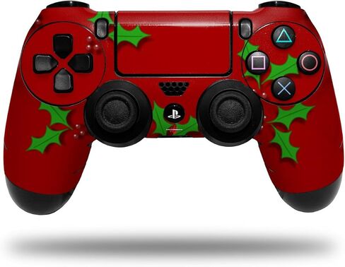 Vinyl Decal Skin Compatible with Sony PS4 Controller PlayStation 4 Original Slim and Pro Christmas Holly Leaves on Red (Controller NOT Included) in Saudi Arabia