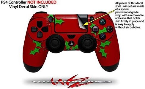 Vinyl Decal Skin Compatible with Sony PS4 Controller PlayStation 4 Original Slim and Pro Christmas Holly Leaves on Red (Controller NOT Included) in Saudi Arabia