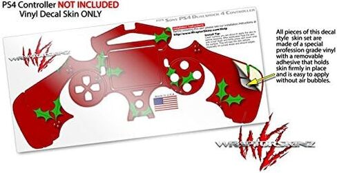 Vinyl Decal Skin Compatible with Sony PS4 Controller PlayStation 4 Original Slim and Pro Christmas Holly Leaves on Red (Controller NOT Included) in Saudi Arabia
