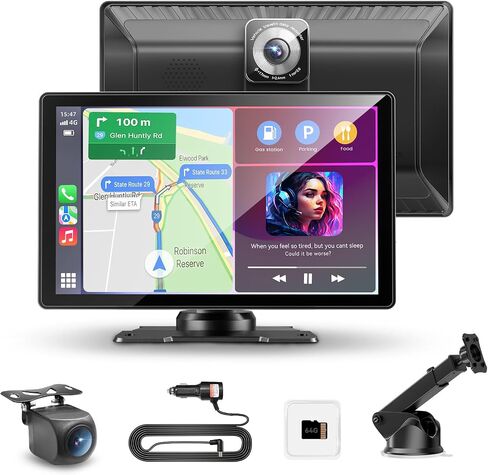 شاشة CarPlay اللاسلكية المحمولة للسيارة ، ودعم شاشة تعمل باللمس مقاس 9 بوصات ، كاميرا 4K Dash Cam & 1080p الكاميرا الاحتياطية ، Carplay ، Android Auto ، Link Link ، GPS Mavigation ، التحكم الصوتي (9 بوصة) in Kuwait