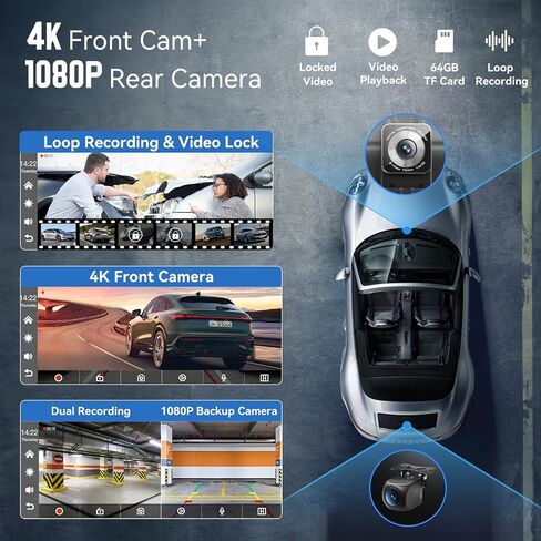 شاشة CarPlay اللاسلكية المحمولة للسيارة ، ودعم شاشة تعمل باللمس مقاس 9 بوصات ، كاميرا 4K Dash Cam & 1080p الكاميرا الاحتياطية ، Carplay ، Android Auto ، Link Link ، GPS Mavigation ، التحكم الصوتي (9 بوصة) in Kuwait