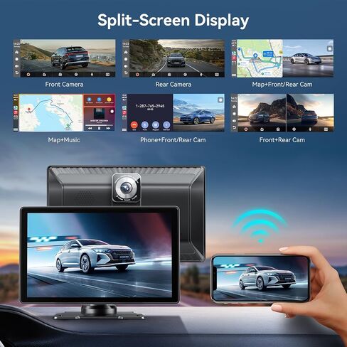 شاشة CarPlay اللاسلكية المحمولة للسيارة ، ودعم شاشة تعمل باللمس مقاس 9 بوصات ، كاميرا 4K Dash Cam & 1080p الكاميرا الاحتياطية ، Carplay ، Android Auto ، Link Link ، GPS Mavigation ، التحكم الصوتي (9 بوصة) in Kuwait