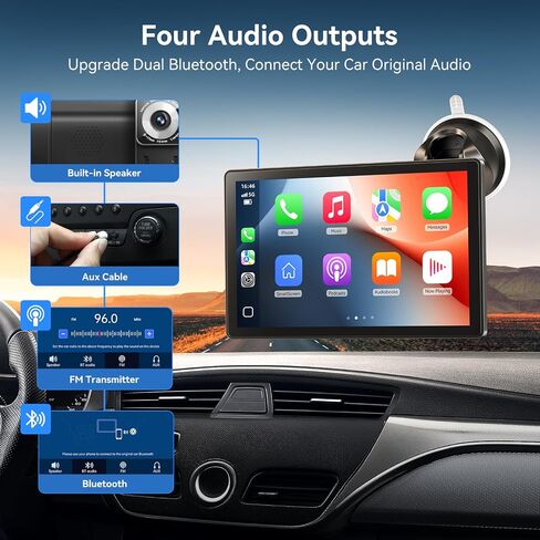 شاشة CarPlay اللاسلكية المحمولة للسيارة ، ودعم شاشة تعمل باللمس مقاس 9 بوصات ، كاميرا 4K Dash Cam & 1080p الكاميرا الاحتياطية ، Carplay ، Android Auto ، Link Link ، GPS Mavigation ، التحكم الصوتي (9 بوصة) in Kuwait