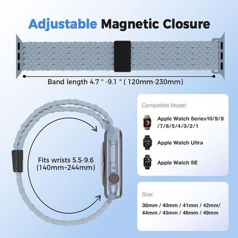 شريط ممتد متوافق مع لطيف 38 مم 40 مم 41 مم 42 مم 44 مم 45 مم 46 مم 49 ملم أبلات Apple Watch للنساء ، حزام المشبك المغناطيسي النيايلون الناعم لسلسلة IWatch 10 9 8 7 6 5 4 3 2 1 SE Ultra in Saudi Arabia