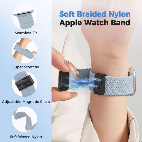 شريط ممتد متوافق مع لطيف 38 مم 40 مم 41 مم 42 مم 44 مم 45 مم 46 مم 49 ملم أبلات Apple Watch للنساء ، حزام المشبك المغناطيسي النيايلون الناعم لسلسلة IWatch 10 9 8 7 6 5 4 3 2 1 SE Ultra in Saudi Arabia