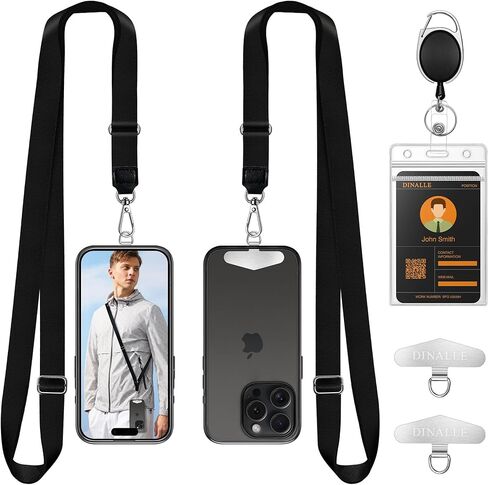 Adjustable Crossbody Phone Lanyard 2 Pack & Retractable ID Badge Card Holder,Universal Cell Phone Multifuctional Patch Lanyards Compatible with Most Smartphones（Black/Black） in Kuwait