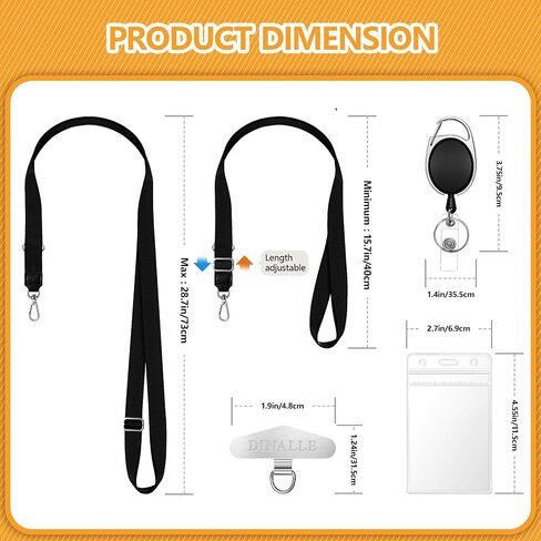 Adjustable Crossbody Phone Lanyard 2 Pack & Retractable ID Badge Card Holder,Universal Cell Phone Multifuctional Patch Lanyards Compatible with Most Smartphones（Black/Black） in Kuwait