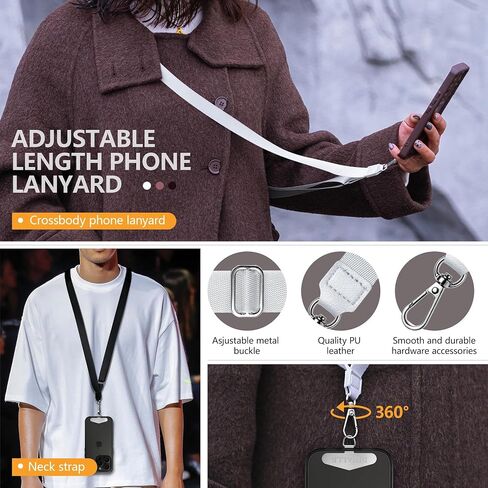 Adjustable Crossbody Phone Lanyard 2 Pack & Retractable ID Badge Card Holder,Universal Cell Phone Multifuctional Patch Lanyards Compatible with Most Smartphones（Black/Black） in Kuwait