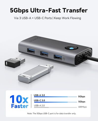 ORICO 6-in-1 USB C Docking Station with 4K HDMI, 3 USB-A 3.0 & 1 USB-C 3.0 Ports (5 Gbps), 100W PD Charging, Multiport Adapter for Windows, Mac in Saudi Arabia