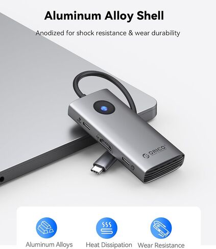 ORICO 6-in-1 USB C Docking Station with 4K HDMI, 3 USB-A 3.0 & 1 USB-C 3.0 Ports (5 Gbps), 100W PD Charging, Multiport Adapter for Windows, Mac in Saudi Arabia