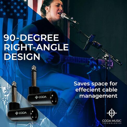 Coda Right Angle Adapter Male to TS 1/4" - Adjustable XLR 90 Degree Adapter, Male Low Profile XLR, Plug and Play Setup for Musicians & Audio Engineers, Crystal Clear Audio Quality in Saudi Arabia