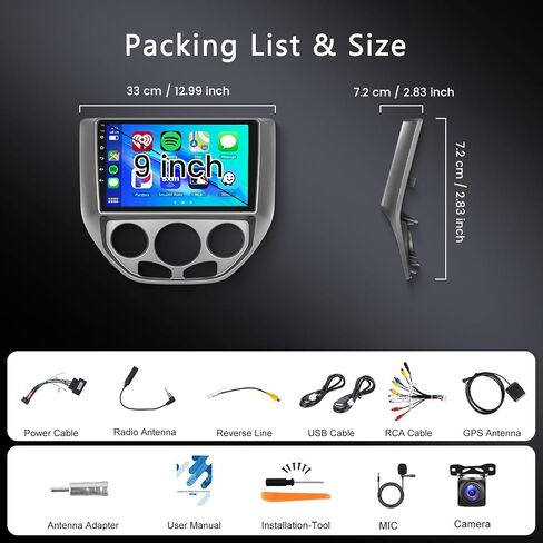 [2G+64G] Stereo Car for Ford Focus 2005-2008 Android Head Unit ، رابط مرآة Auto Auto Carplay اللاسلكي ، GPS 9 بوصة تعمل باللمس ، Bluetooth ، WiFi ، FM RDS Radio ، BT/SWC/EQ in Saudi Arabia