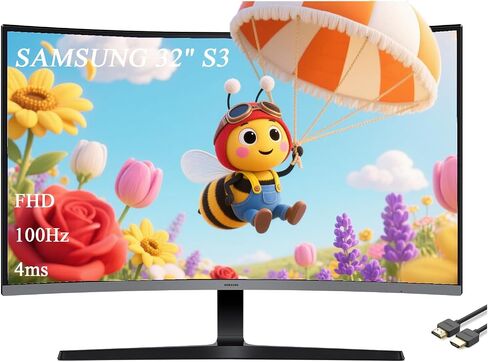 SAMSUNG 32" Essential S3 Series Curved Monitor, FHD 1800R, Game Mode, 100Hz, Game Mode, Eye Saver Mode, Black, with GSF HDMI Cable in Saudi Arabia
