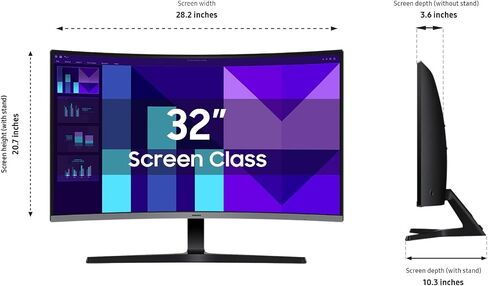 SAMSUNG 32" Essential S3 Series Curved Monitor, FHD 1800R, Game Mode, 100Hz, Game Mode, Eye Saver Mode, Black, with GSF HDMI Cable in Saudi Arabia