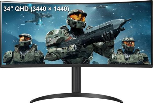 LG 34WP60C-B 34" 21:9 Curved UltraWide QHD (3440 x 1440) HDR 10 160Hz 1ms Gaming Monitor with Tilt Adjustable Stand, AMD FreeSync Premium, Display Port and HDMI, Black, WEPGPY in Saudi Arabia
