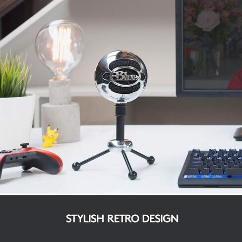 Logitech للمبدعين Microphone Blue Snowball USB للكمبيوتر الشخصي ، MAC ، الألعاب ، البث ، البودكاست ، ميكروفون المكثف مع أنماط بيك آب القلب والتجميع - المصنوع من الألومنيوم (متجدد) in Saudi Arabia