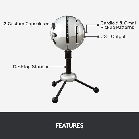 Logitech للمبدعين Microphone Blue Snowball USB للكمبيوتر الشخصي ، MAC ، الألعاب ، البث ، البودكاست ، ميكروفون المكثف مع أنماط بيك آب القلب والتجميع - المصنوع من الألومنيوم (متجدد) in Saudi Arabia