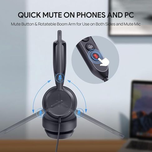 Yealink UH42 USB-A Headset with Microphone for PC Computer, Wired Headset Teams Certified, Noise Cancelling Mic, in Line Control, Mute Button, Cable Length 7.05FT, All Day Comfort in Saudi Arabia