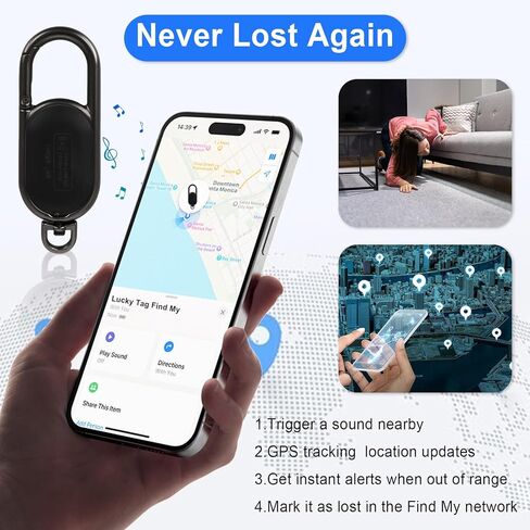GPS Tracker Keychain - Apple Find My Compatible, Sound Alert & Global Tracking for Forgetfulness Prevention, Black in Saudi Arabia