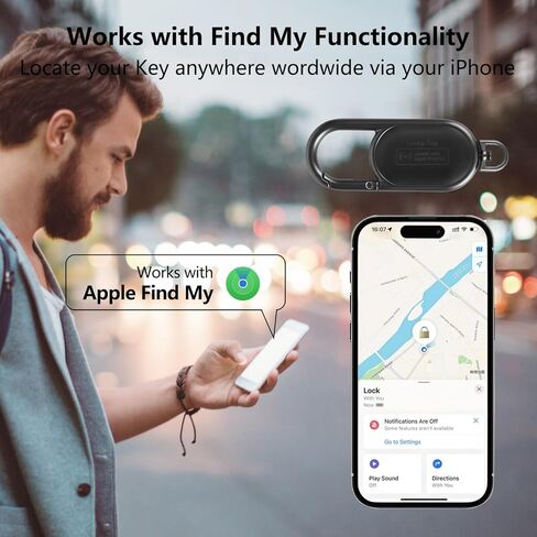 GPS Tracker Keychain - Apple Find My Compatible, Sound Alert & Global Tracking for Forgetfulness Prevention, Black in Saudi Arabia