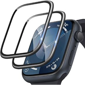 TAURI 2 Pack for Apple Watch Series 9/8/7 45mm Tempered Glass Screen Protector -[Easy Installation Frame+Full Coverage] Upgrade 3D Arc Edge HD Film for iWatch 45mm