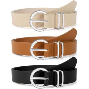VONMELLI 3 Pack Women's Leather Belts for Jeans Dresses Ladies Waist Belt with Fashion Gold Buckle