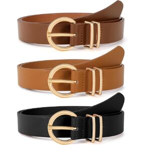 أحزمة جلدية نسائية من VONMELLI مكونة من 3 قطع لفساتين الجينز وحزام خصر للسيدات مع إبزيم ذهبي أنيق in Kuwait