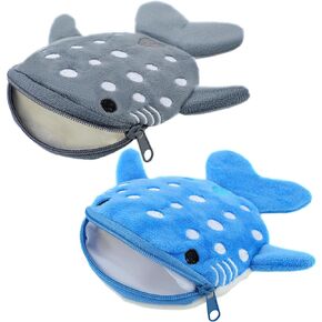 2Pcs Whale Shark Coin Purse, Mabor Cute Kawaii Wallet Whale Shark Dolphin Plush Coin Pouch with Zipper Mini Cartoon Pouch Portable Sea Animal Change Purse for Girls Women