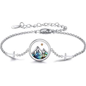 AOBOCO Mustard Seed Anklet for Women S925 Sterling Silver Adjustable Mountain Cross Anklet Faith Anklets Christian Jewelry Mothers Day Birthday Gifts for Mom