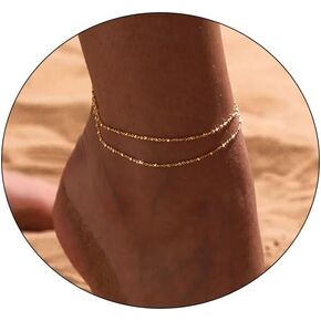 CAROVO Ankle Bracelets for Women, 14K Gold Plated/Silver Plated Waterproof Layered Cuban Anklets Evil Eye CZ Ankle Bracelets for Women Girls Summer Jewelry Gifts
