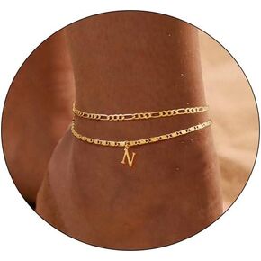 CAROVO Ankle Bracelets for Women, 14K Gold Plated Anklets Letter A To Z Waterproof Layered Anklets for Women Girls Summer Jewelry Gifts