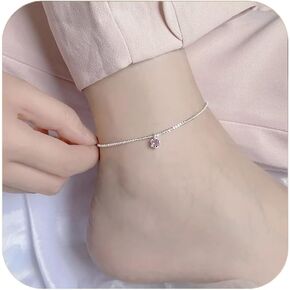 Ankle Bracelets for Women Heart Anklet Bracelets Layered Sterling Silver Shining Tennis Anklet Link with Cubic Zirconia Summer Beach Foot Chain for Women Girls Trendy Jewelry Gifts Graduation and Mother's Day Gifts