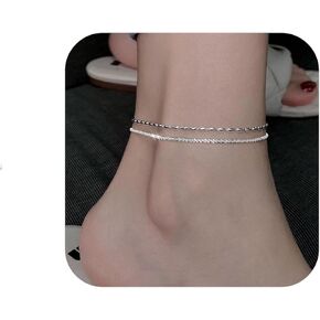 أساور الكاحل للنساء أساور خلخال القلب الطبقات الفضة الاسترليني مشرقة وصلة خلخال التنس مع مكعب زركونيا الصيف الشاطئ سلسلة القدم للنساء الفتيات العصرية هدايا المجوهرات التخرج وهدايا عيد الأم in Kuwait