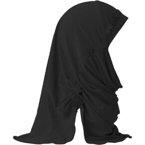 Kids Girls One Piece Muslim Hijab Scarf Floral Lace Hear Wrap Islamic Full Head Scarf Shawls