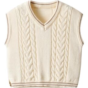 Boys and Toddlers' Sweater Vest Cotton Knitted Streetwear Preppy Style V Neck Crop Knitwear Tank Top for Kids