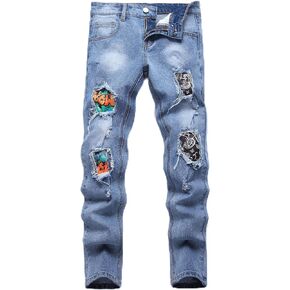 Boys' Ripped Skinny Stretch Jeans, Fashionable & Comfortable Slim Fit Denim Jeans Pants for Active Little Guys