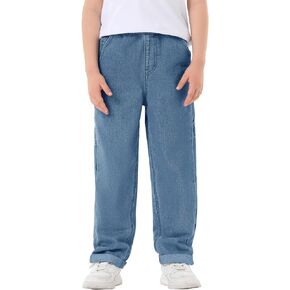 Haloumoning Boys Elastic Waist Jeans Kids Fashion Loose Fit Straight Leg Denim Pants with Pockets