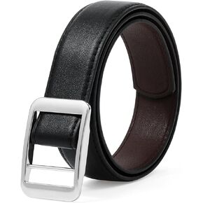 AWAYTR Boys Leather Reversible Belt - No Hole Design Black and Brown Belt for Kids Uniform Casual Dress