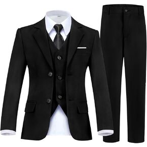 Boy's Suit Formal Slim Fit 5 Pieces Suit Set Blazer Vest Pants with Adjustable Waist Shirt with Tie in Kuwait