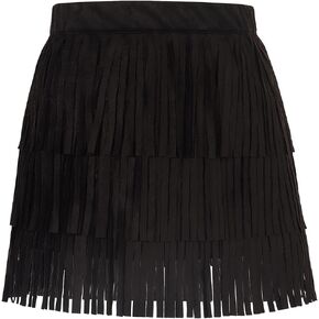 Noomelfish Girls Suede Fringe Skirt Boho Tassel Layered Ruffle Skirt (5-12 Years)