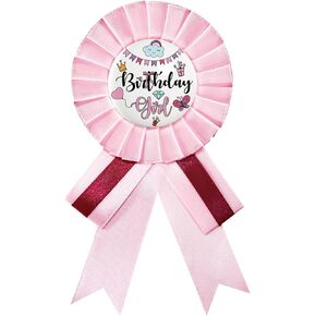 Birthday Girl Tinplate Badge Pin, Birthday Pricess Button for Girl's Birthday, Pink Rosette Birthday Girl Award Badge Pin, Baby Girl 1st Birthday Party Decorations
