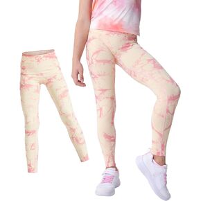 OUANDME Girls Athletic Leggings Tie-Dyed Soft Stretchy Kids Yoga Pants Dance Workout Activewear for 6-16 Size