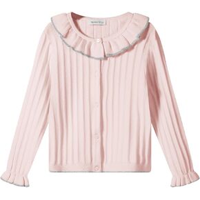 Girls Cardigan Sweet Ruffle Collar Sweater Button Long Sleeve Knit Tops for Girls Outfits in Kuwait