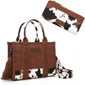 Wrangler Cow Print Tote Handbag and Bifold Credit Card Wallet Set in Kuwait