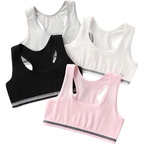 Milumia Girl's 4 Pack Racerback Crop Tank Tops Contrast Trim Basic Undershirts Training Bras
