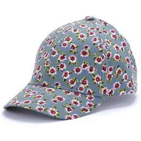 Girls Baseball Cap-Vintage Floral-Blue-L (7-12y)