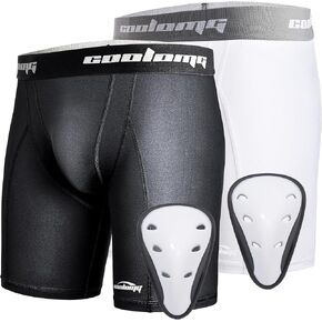 COOLOMG Youth Boys Compression Shorts with Athletic Cup 2-Pack for Baseball Football Lacrosse