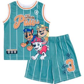 Paw Patrol Mesh Jersey Athletic Tank Top and Basketball Shorts Outfit Set Toddler to Big Kid Sizes (2T - 10-12)